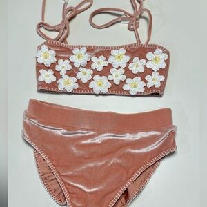 Peach Velvet Crotchet Bikini Set